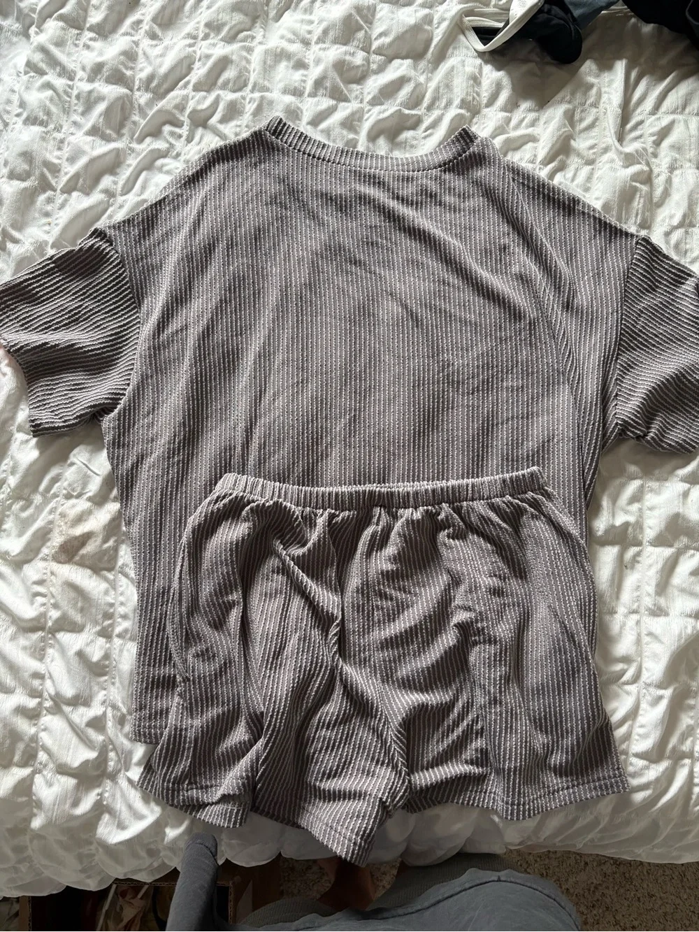 Women’s Ribbed Short Sleeve Lounge Set in Taupe